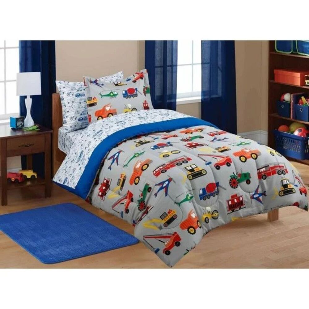 Transportation Cars Plane Bed in a Bag Coordinating Bedding Set Twin Blue Gray